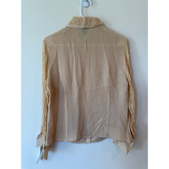 Ms Sioni Long Sleeve Pleated Button Down Silk Shirt Beige Women's Size Medium - Picture 6 of 10